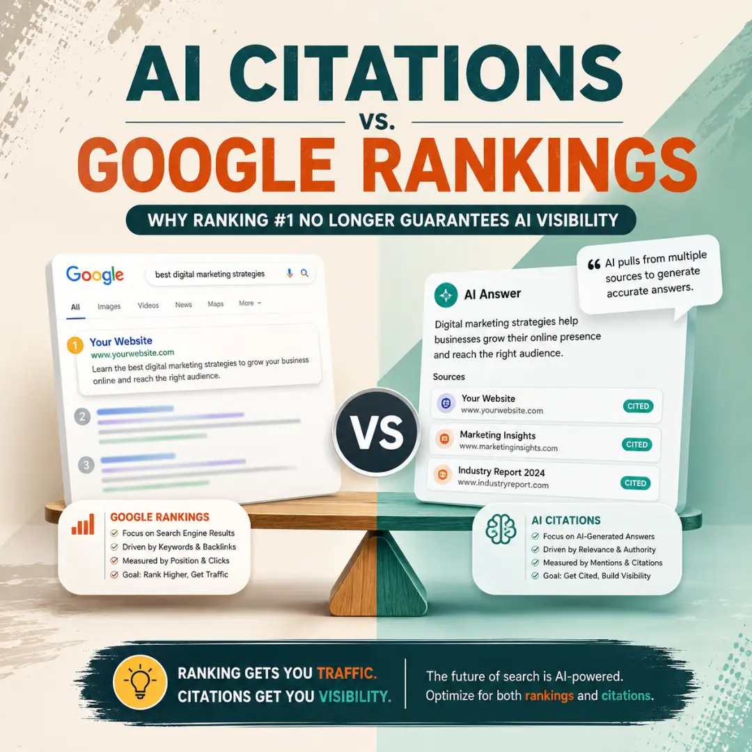 AI Citations vs Google Rankings: Why Ranking #1 No Longer Guarantees AI Visibility