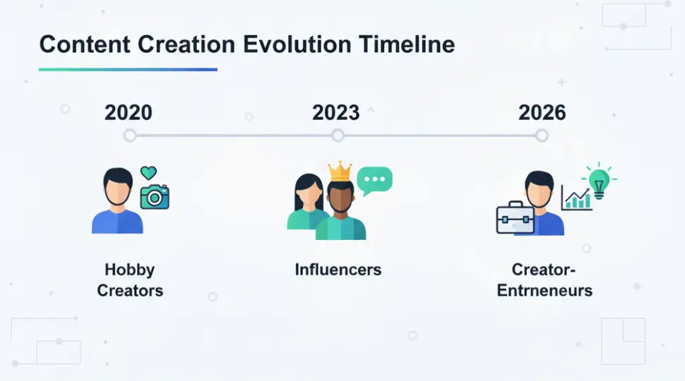 Content creation evolution timeline showing changes in 2026