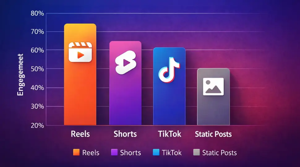 Engagement levels short form video vs static posts in 2026