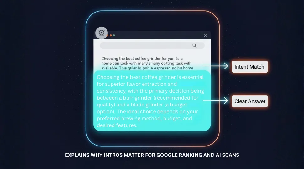 fix the first 100 words for high search intent