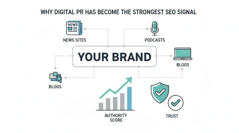 Digital PR building brand authority and SEO trust signals in 2026